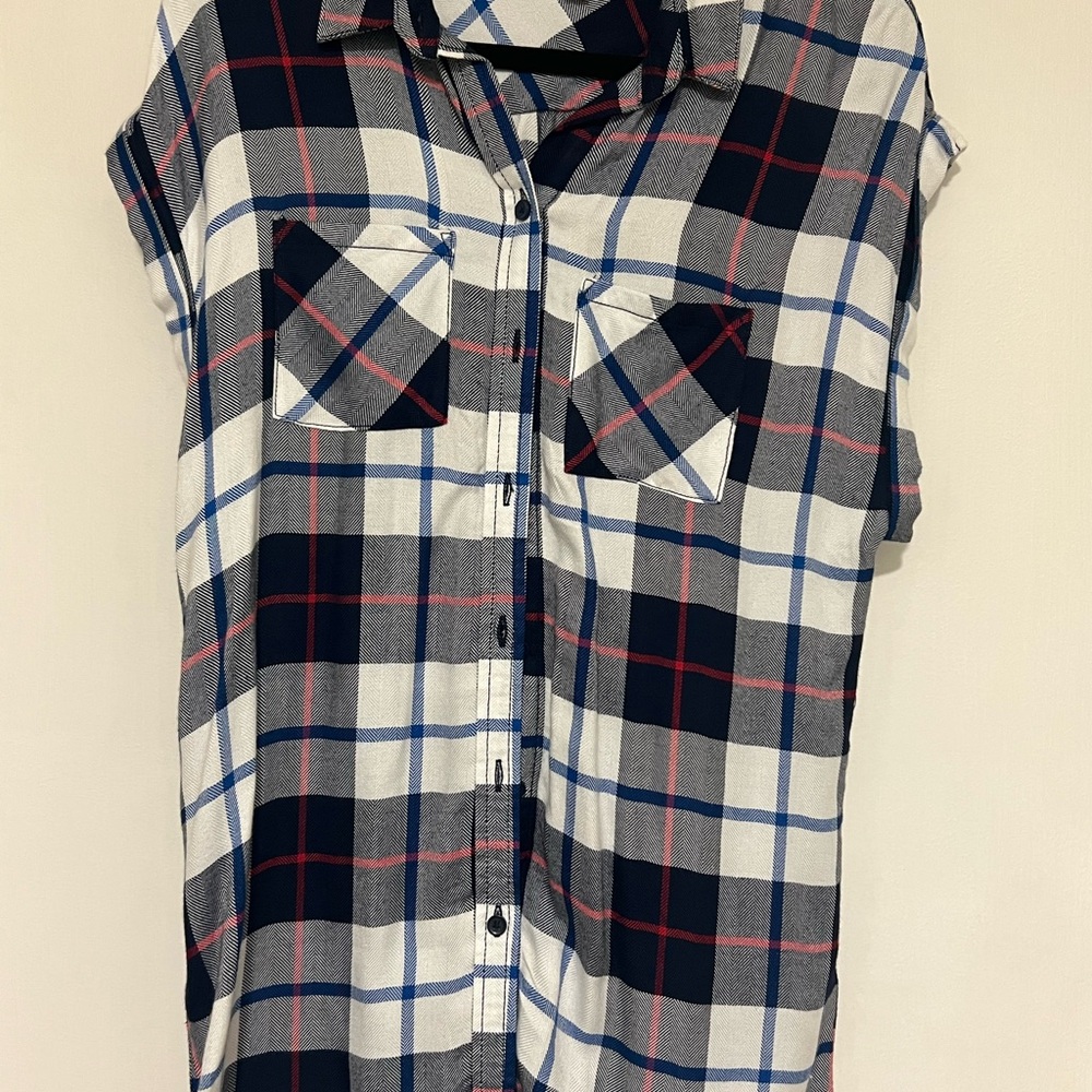 BeachLunchLounge Plaid Cap Sleeve Button-Down Shirt